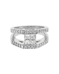 Princess and Round Diamond Split Shank Ring