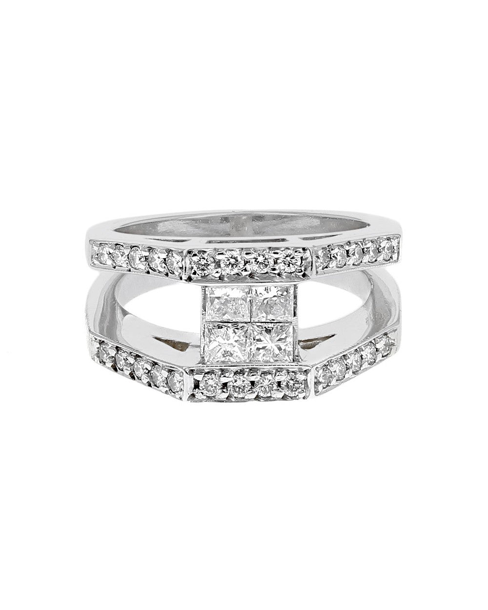 Princess and Round Diamond Split Shank Ring