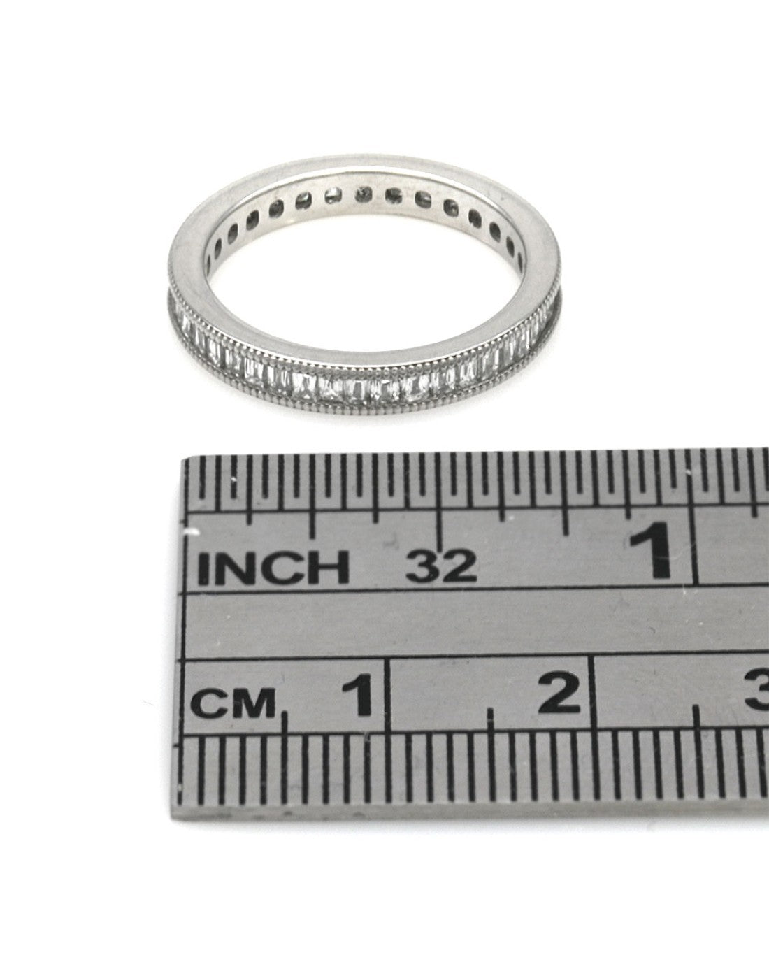 Platinum Baguette Eternity Band with Milgrain Accent