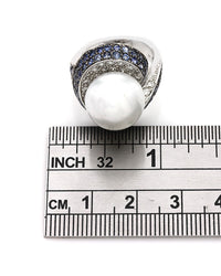 South Sea Pearl, Sapphire and Diamond Swirl Ring