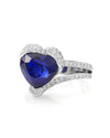 Custom Ceylon Sapphire & Pave Diamond Double Shank Ring in 18K White Gold