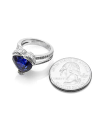 Custom Ceylon Sapphire & Pave Diamond Double Shank Ring in 18K White Gold