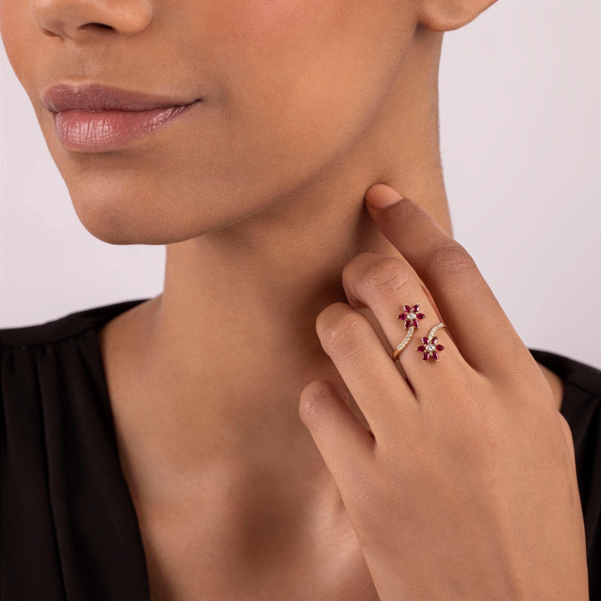Daffodil Garden Ruby and Diamond Bypass Ring