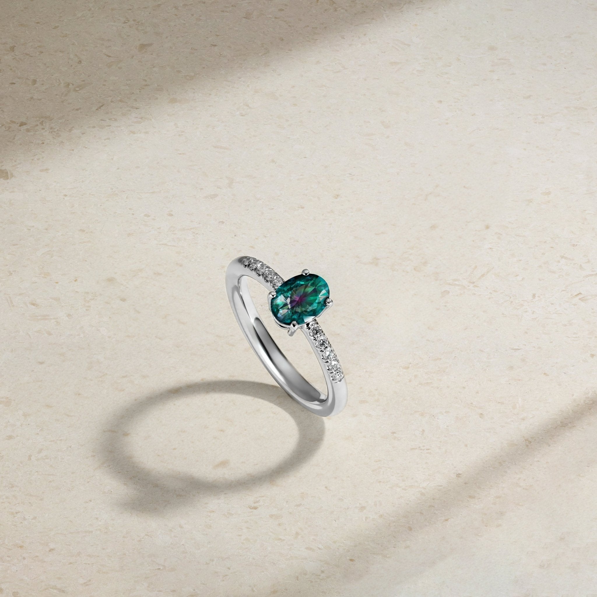 Celeste Alexandrite and Diamond Ring