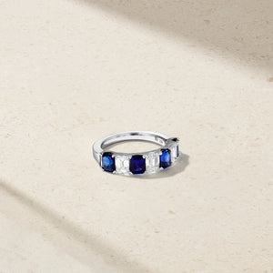 Emerald Cut Sapphire and Diamond Alternating Band