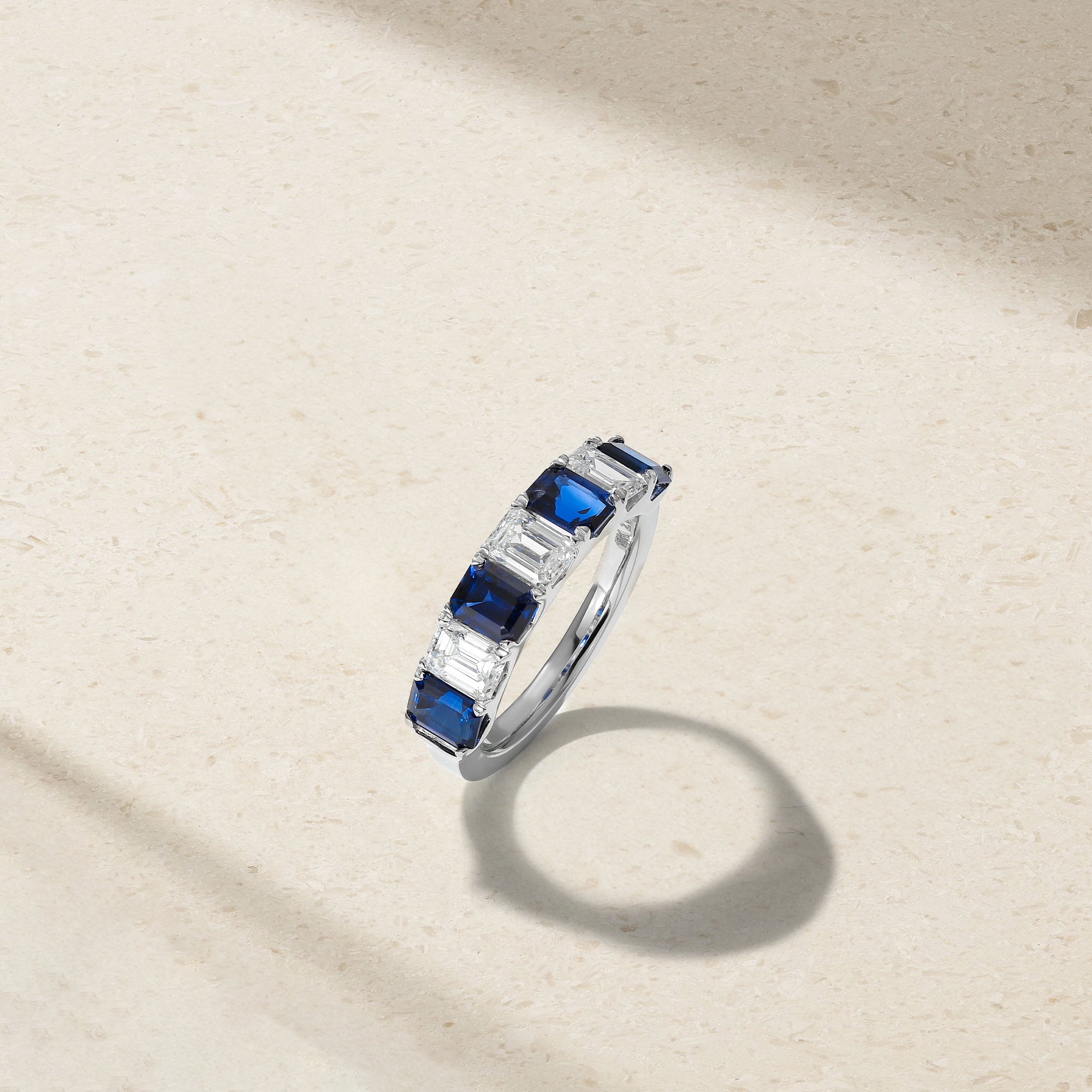Emerald Cut Sapphire and Diamond Alternating Band