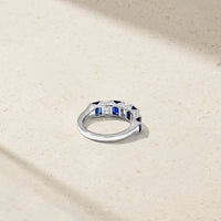 Emerald Cut Sapphire and Diamond Alternating Band