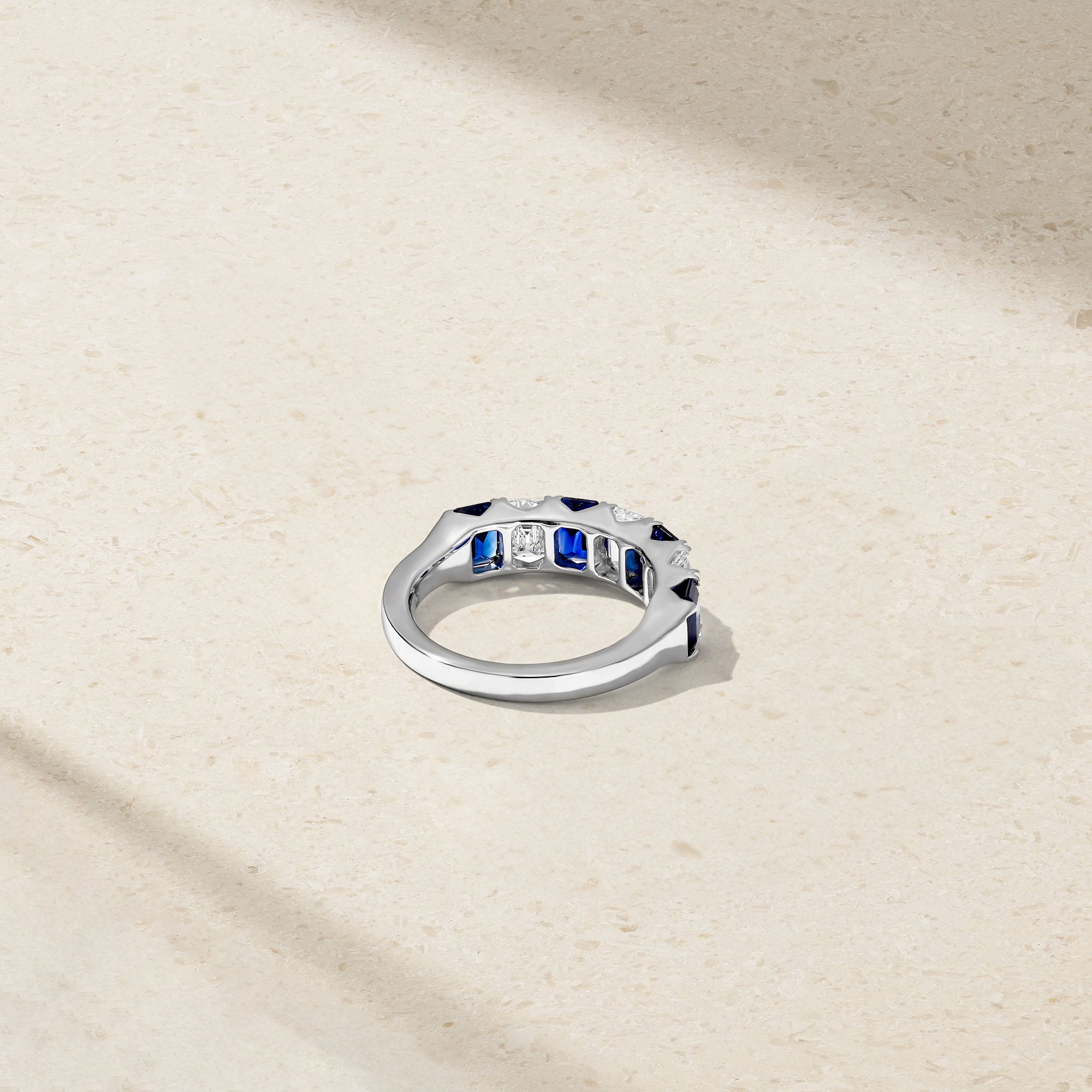 Emerald Cut Sapphire and Diamond Alternating Band