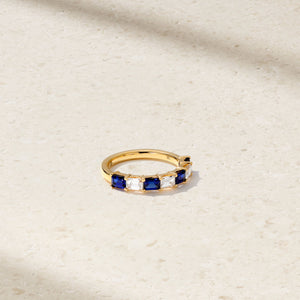 East-West Emerald Cut Sapphire and Diamond Band