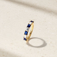 East-West Emerald Cut Sapphire and Diamond Band