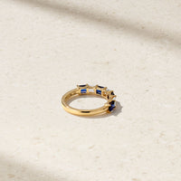 East-West Emerald Cut Sapphire and Diamond Band
