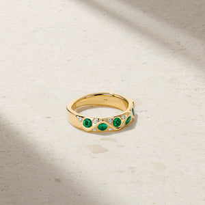 Sculpted Emerald and Diamond Wave Ring