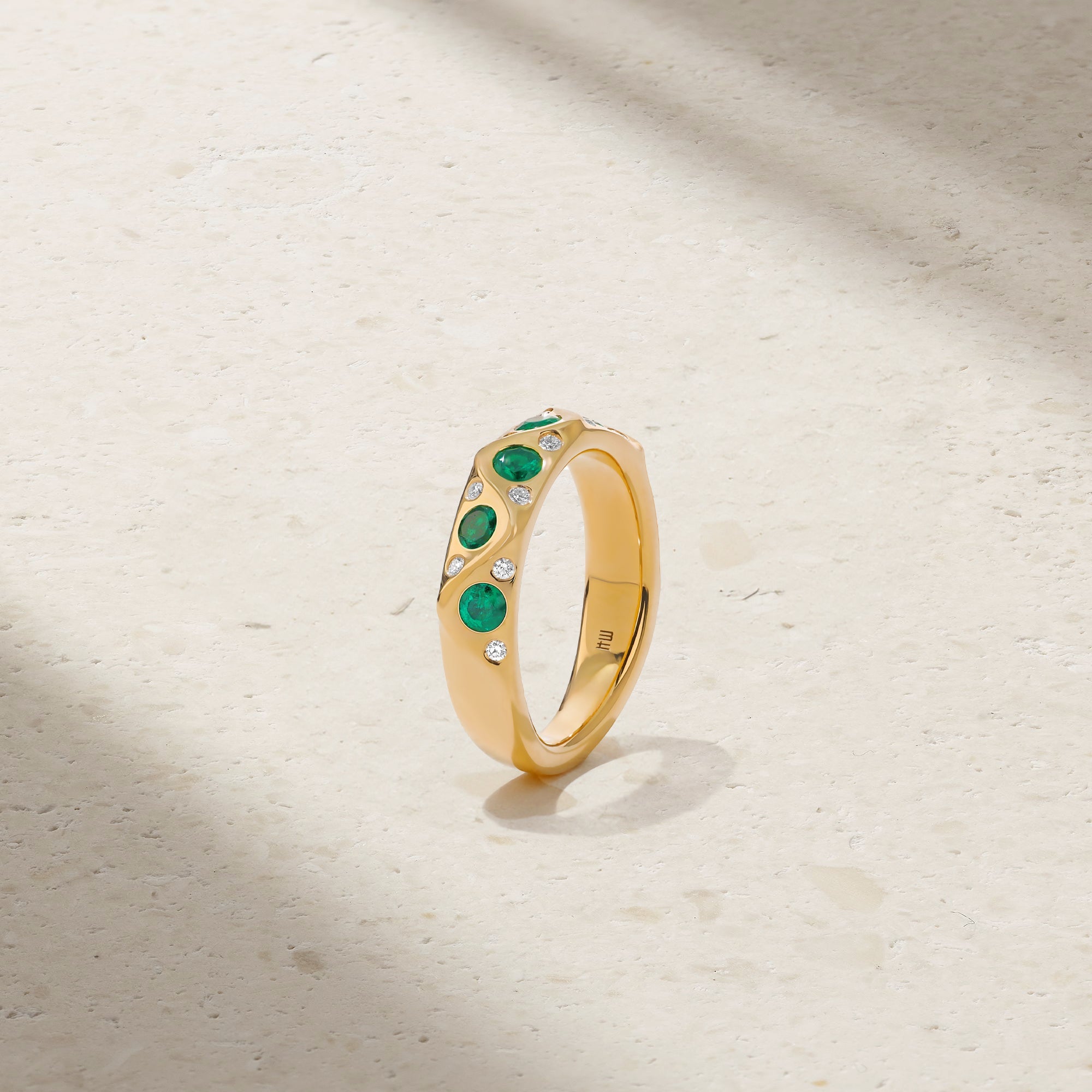 Sculpted Emerald and Diamond Wave Ring