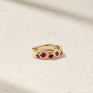 Sculpted Ruby and Diamond Wave Ring