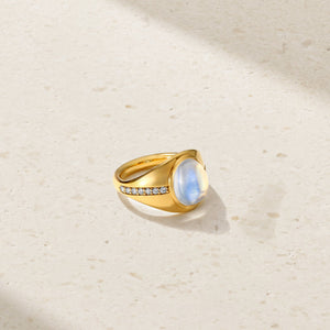 Saturn Moonstone and Diamond Ring