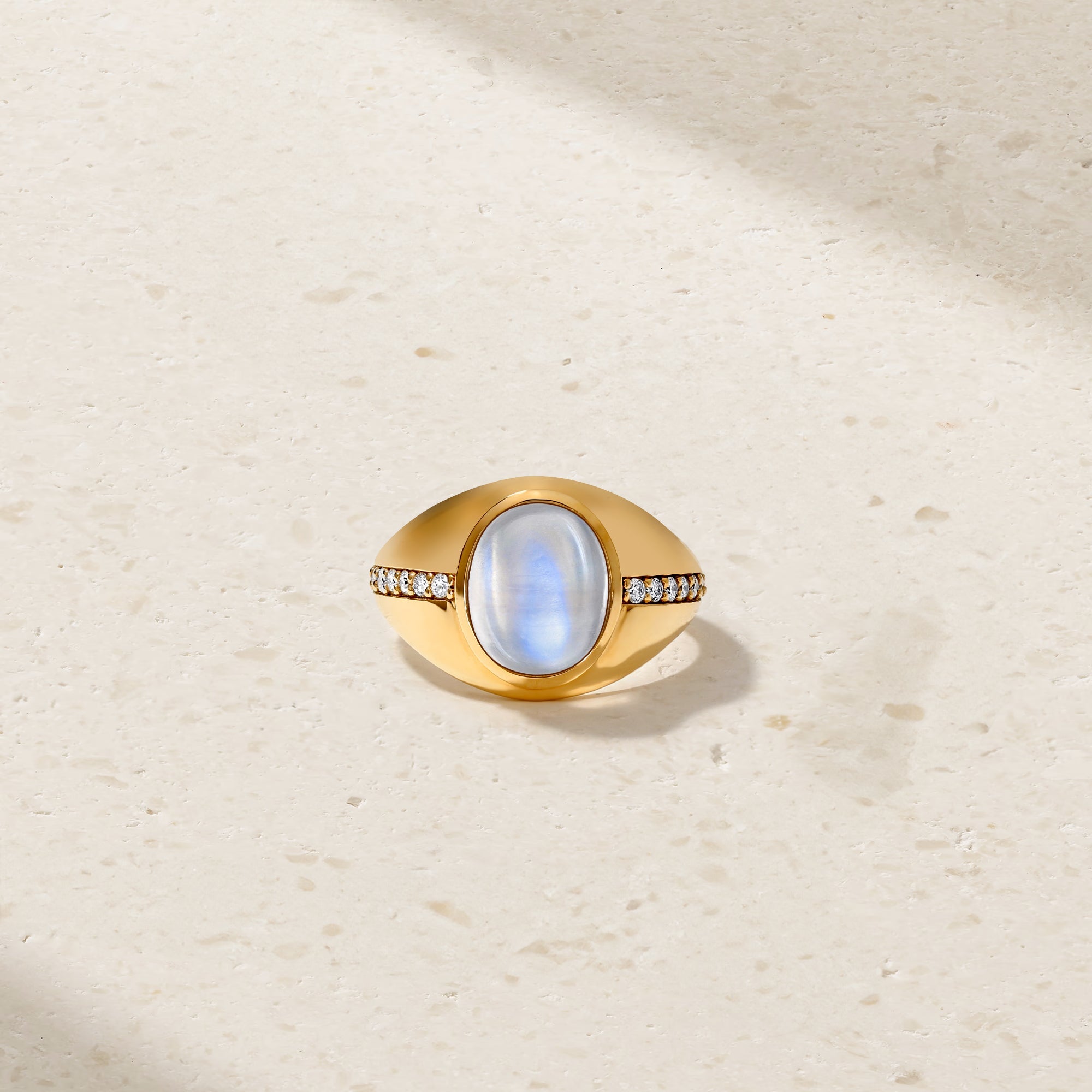 Saturn Moonstone and Diamond Ring