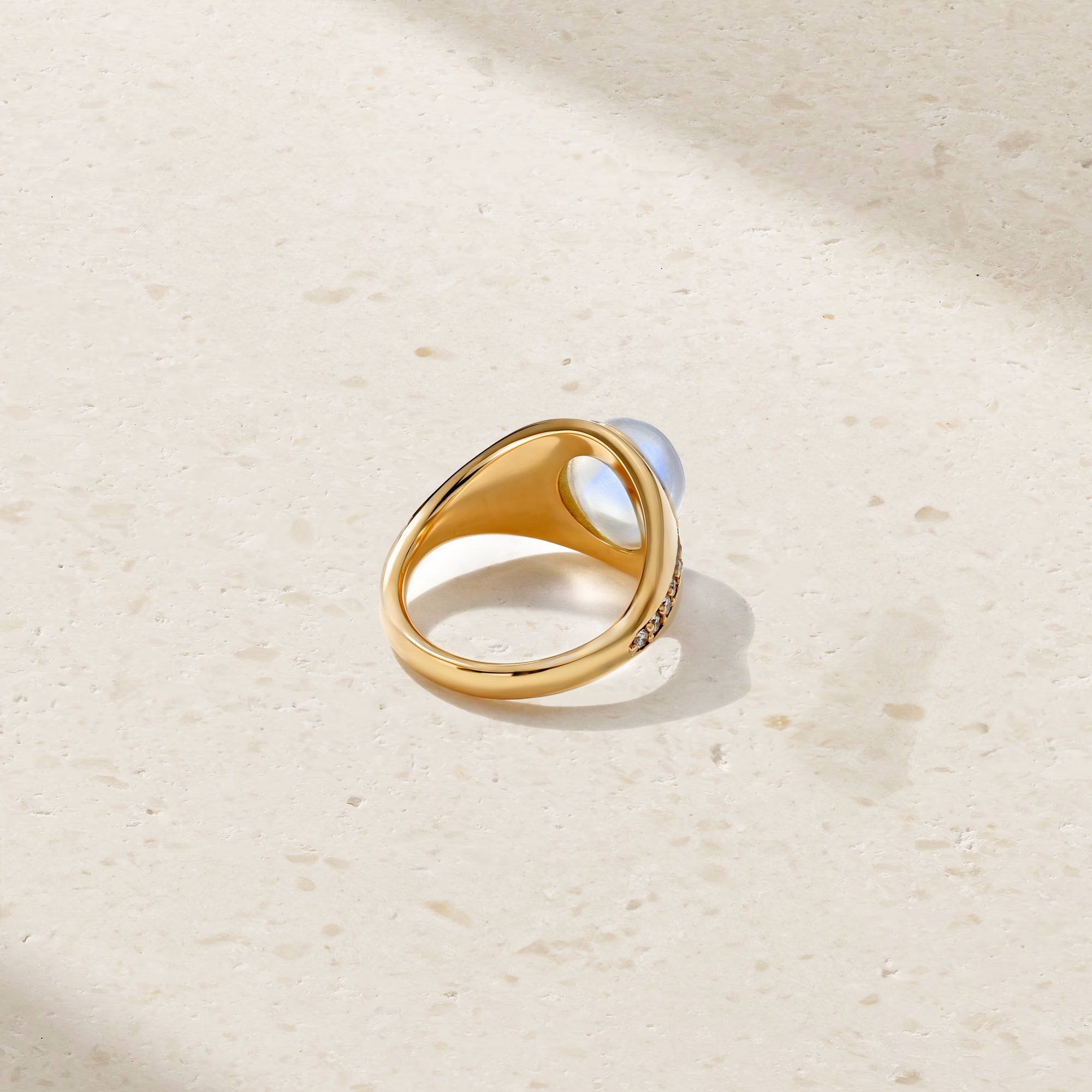 Saturn Moonstone and Diamond Ring
