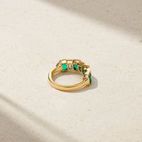 Sculpted Emerald Cut Emerald and Diamond Alternating Band