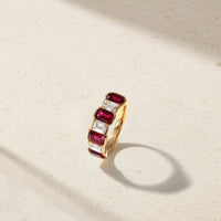 Sculpted Emerald Cut Ruby and Diamond Alternating Band