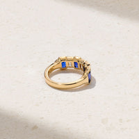 Sculpted Emerald Cut Sapphire and Diamond Alternating Band