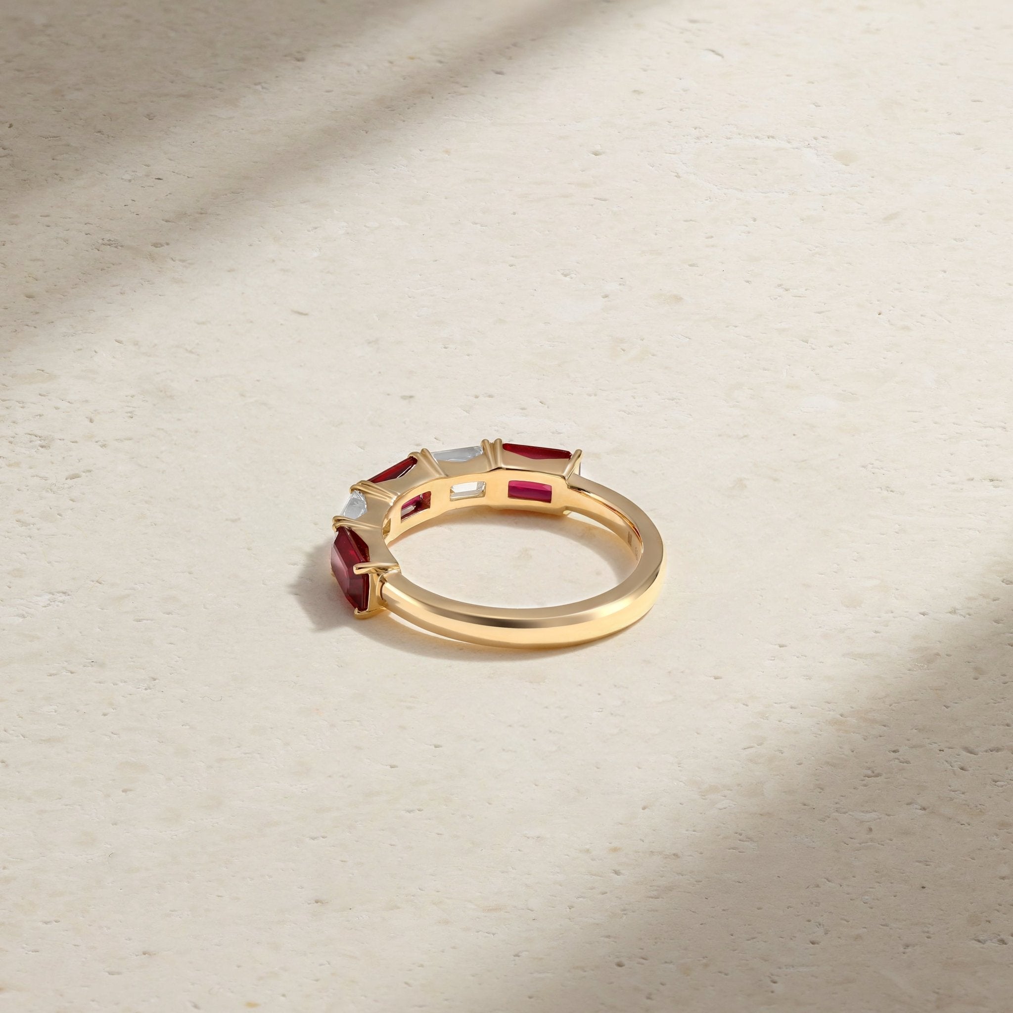 East-West Emerald Cut Ruby and Diamond Band