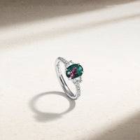 Nouveau Three Stone Oval Alexandrite and Diamond Ring