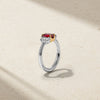 Nouveau Two Tone Three Stone Oval Ruby and Diamond Ring