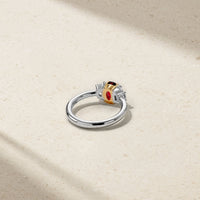 Nouveau Two Tone Three Stone Oval Ruby and Diamond Ring