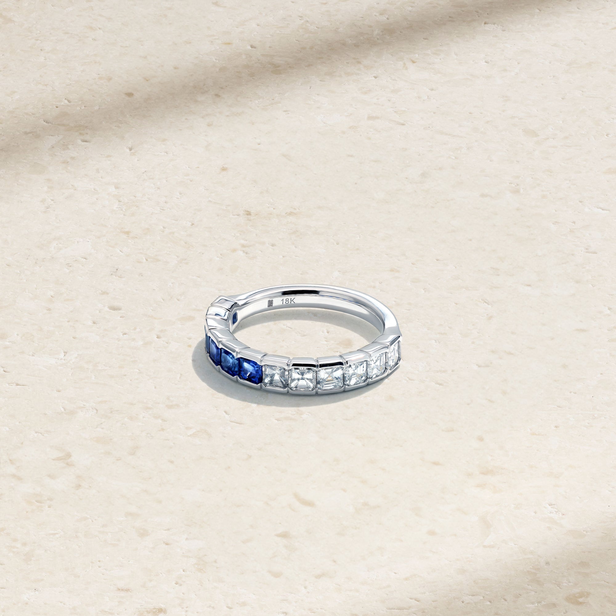 Asscher Cut Half and Half Sapphire and Diamond Band