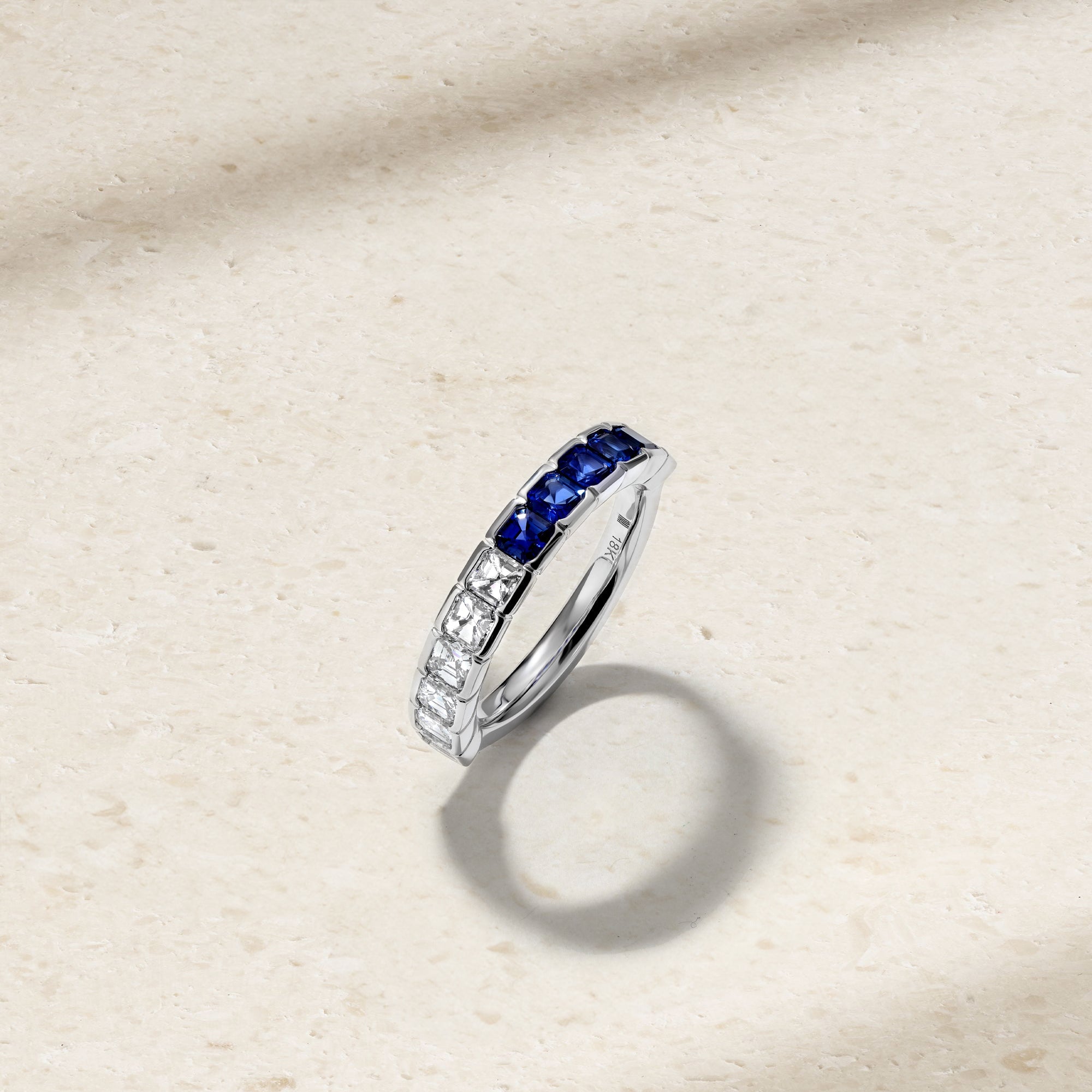 Asscher Cut Half and Half Sapphire and Diamond Band