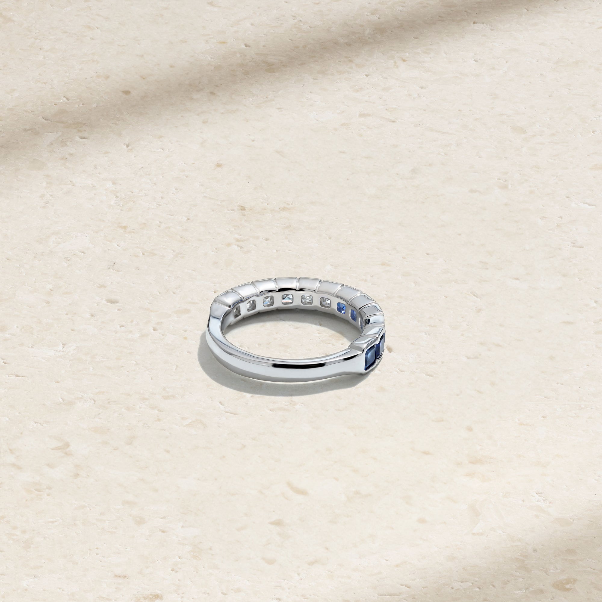 Asscher Cut Half and Half Sapphire and Diamond Band