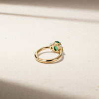 Nouveau Three Stone Oval Emerald and Diamond Ring