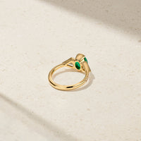 Silky Three Stone Colombian Emerald and Diamond Ring