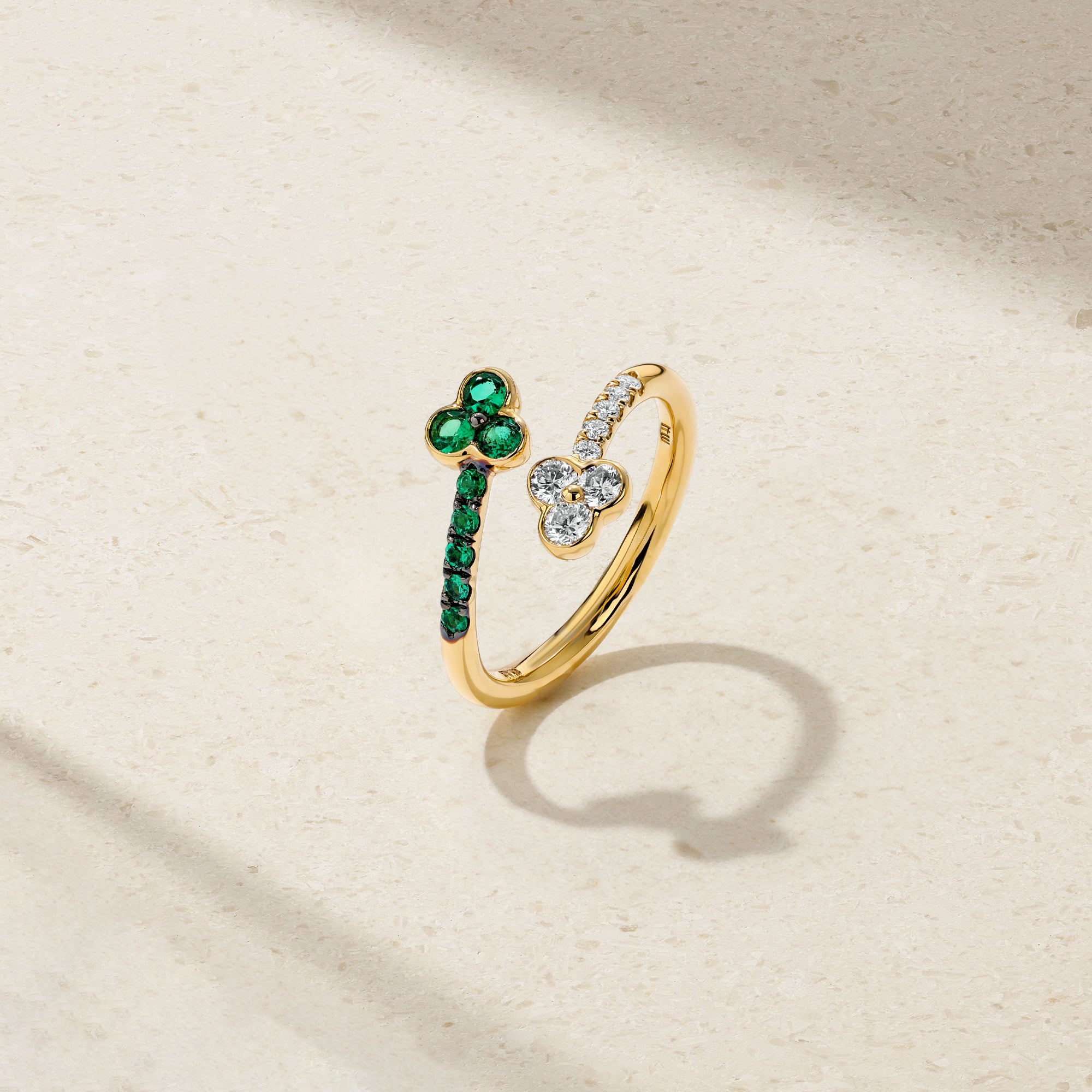 Trinity Emerald and Diamond Bypass Ring