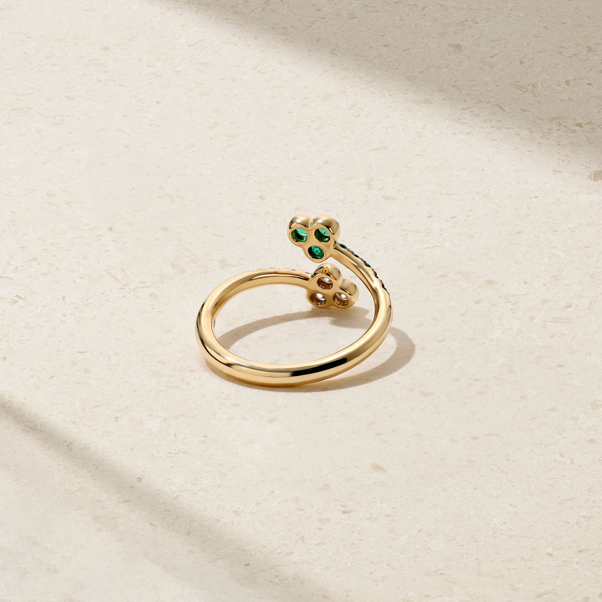 Trinity Emerald and Diamond Bypass Ring