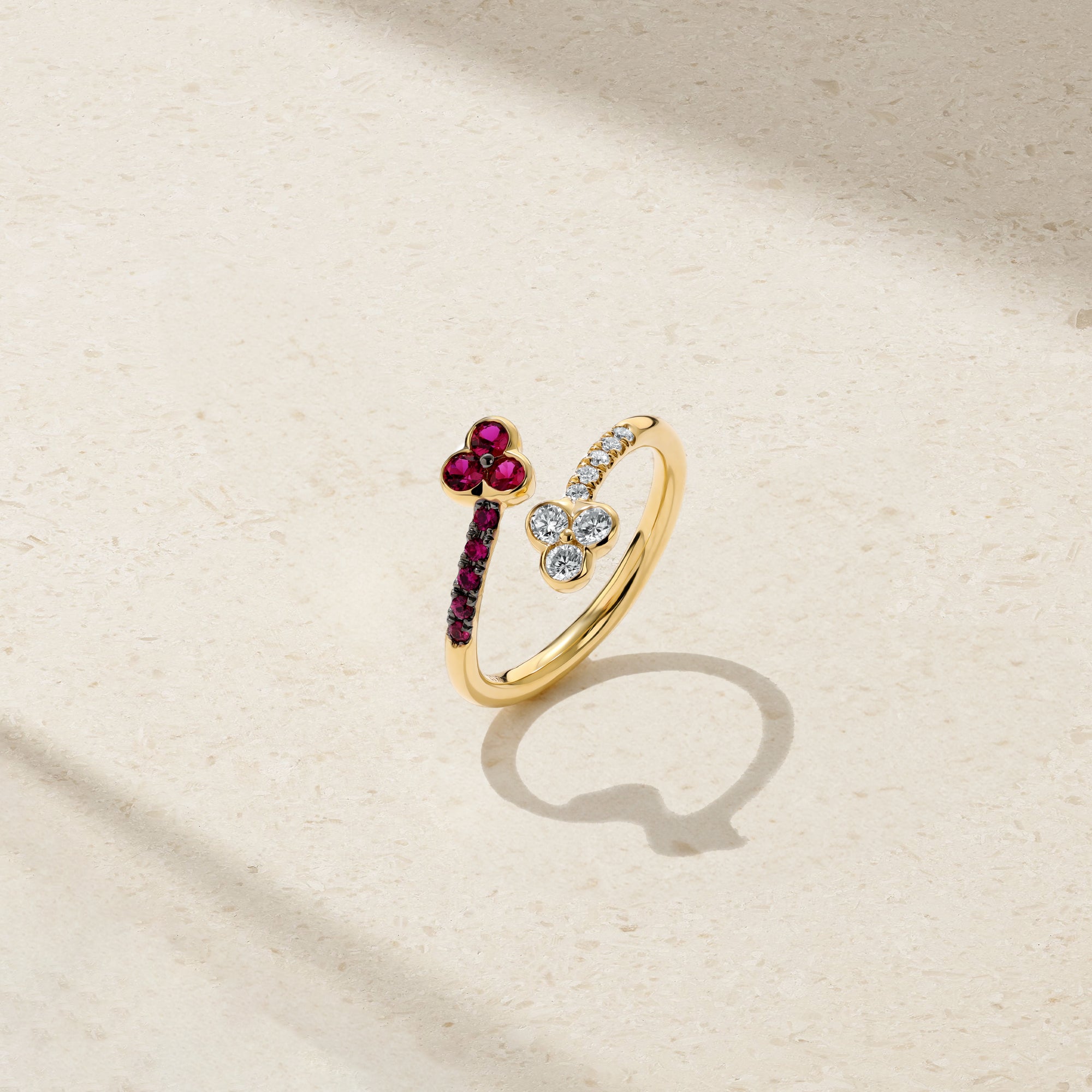 Trinity Ruby and Diamond Bypass Ring