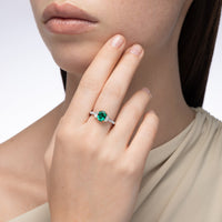 Nouveau Two Tone Three Stone Oval Colombian Emerald and Diamond Ring