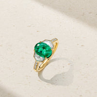 Silky Three Stone Emerald and Diamond Ring