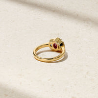 Silky Three Stone Ruby and Diamond Ring