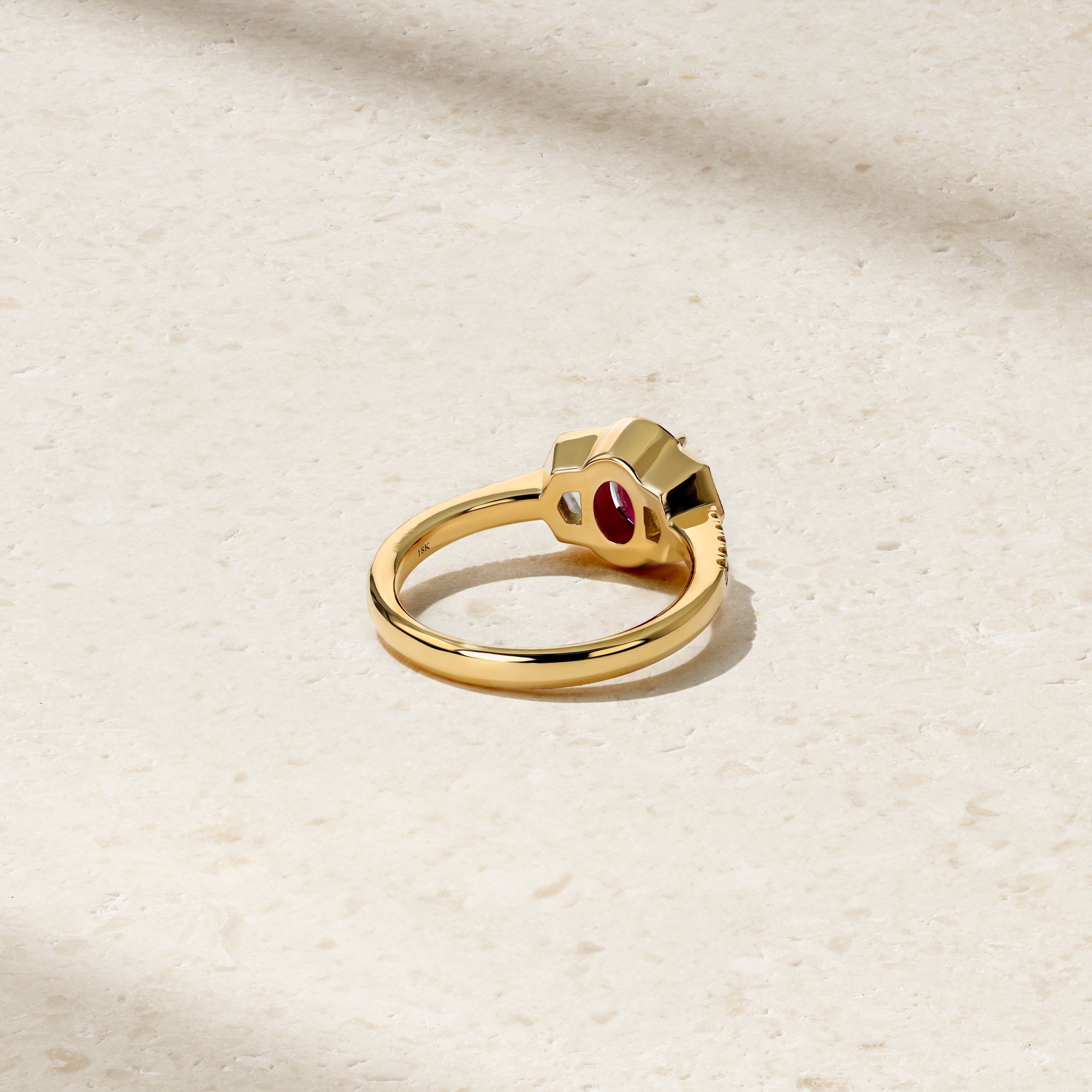 Silky Three Stone Ruby and Diamond Ring