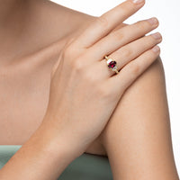 Silky Three Stone Ruby and Diamond Ring