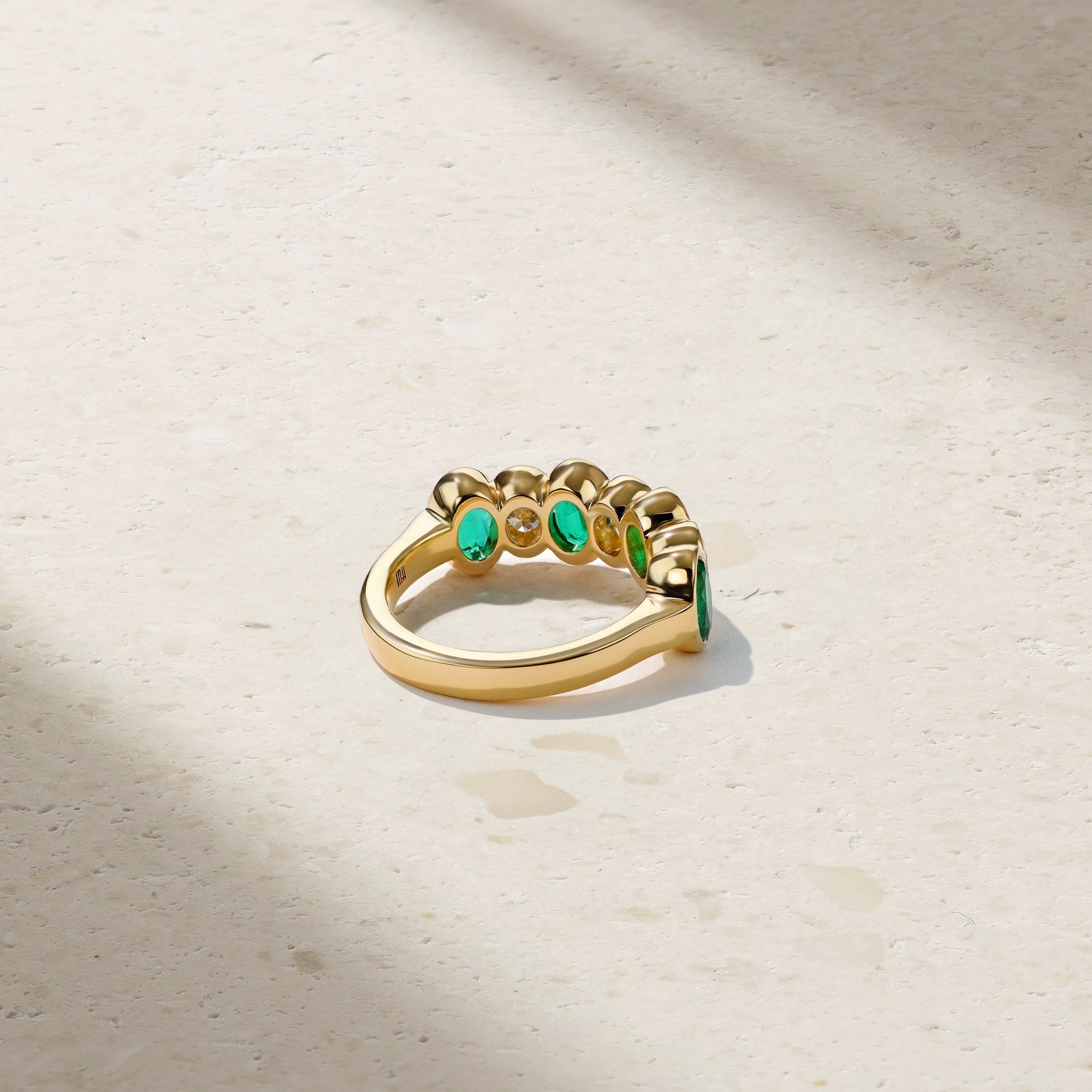 Sculpted Oval Emerald and Diamond Alternating Band