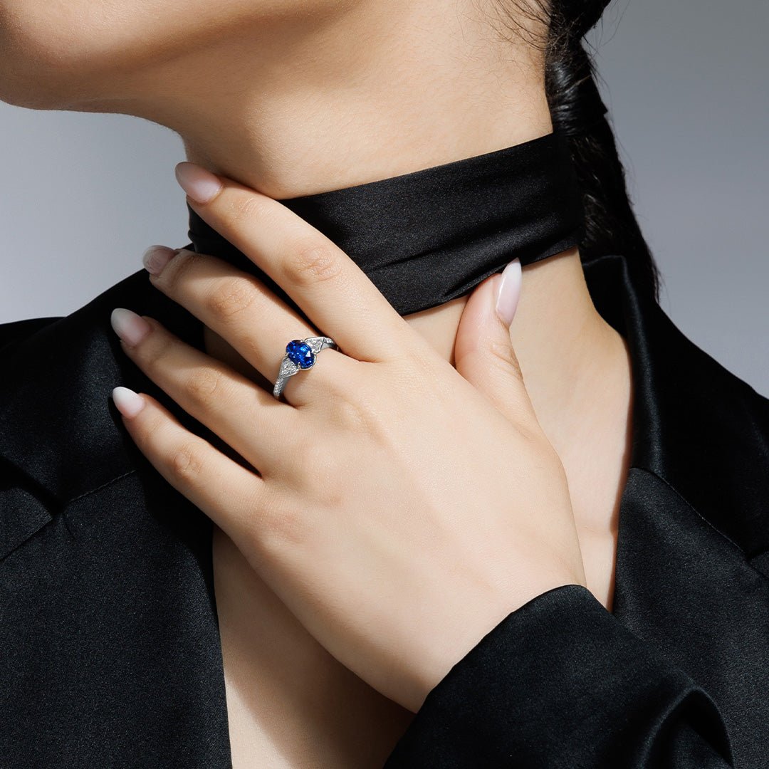 Silky Three Stone Sapphire and Diamond Ring
