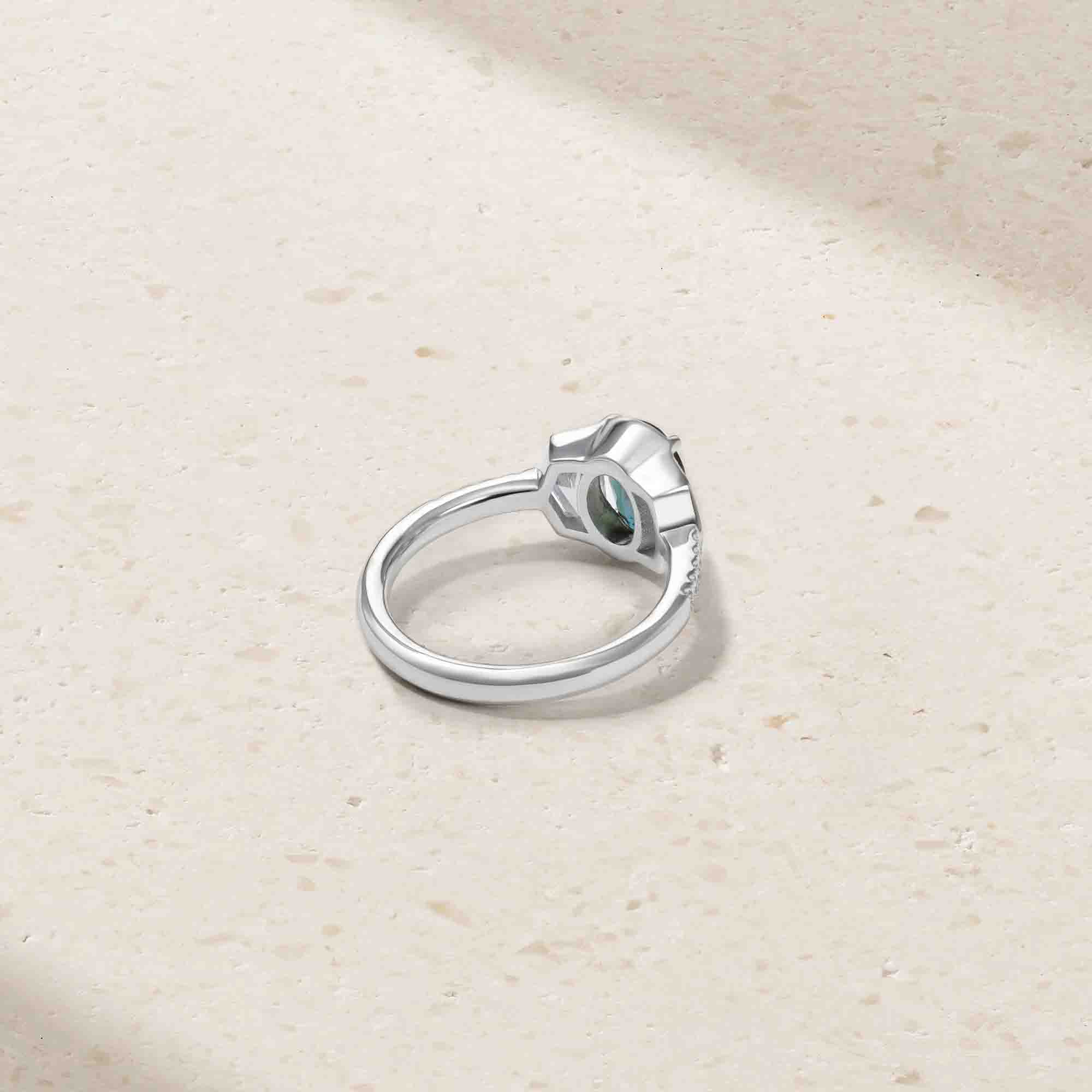 Silky Three Stone Alexandrite and Diamond Ring