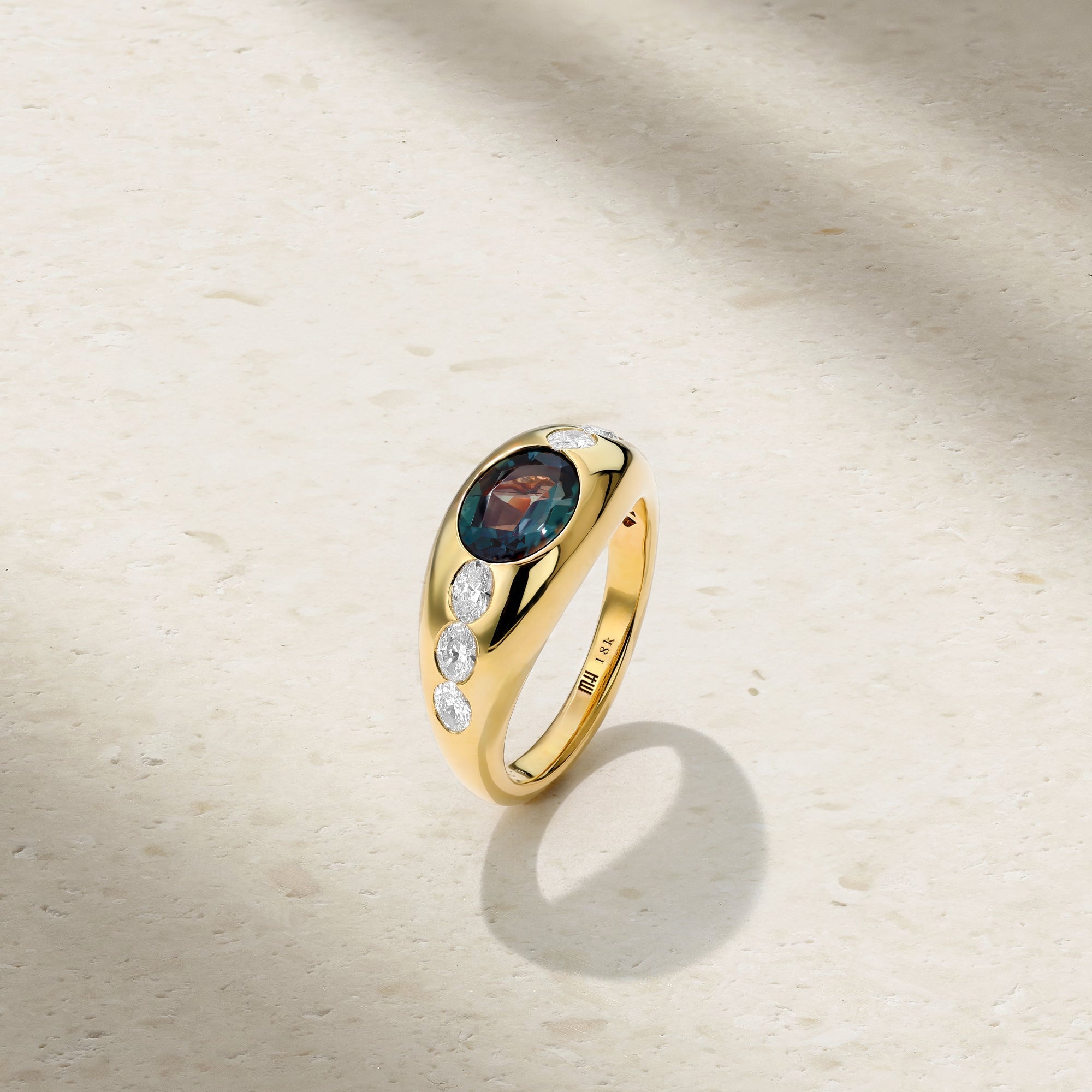 Gypsy Oval Alexandrite and Diamond Ring