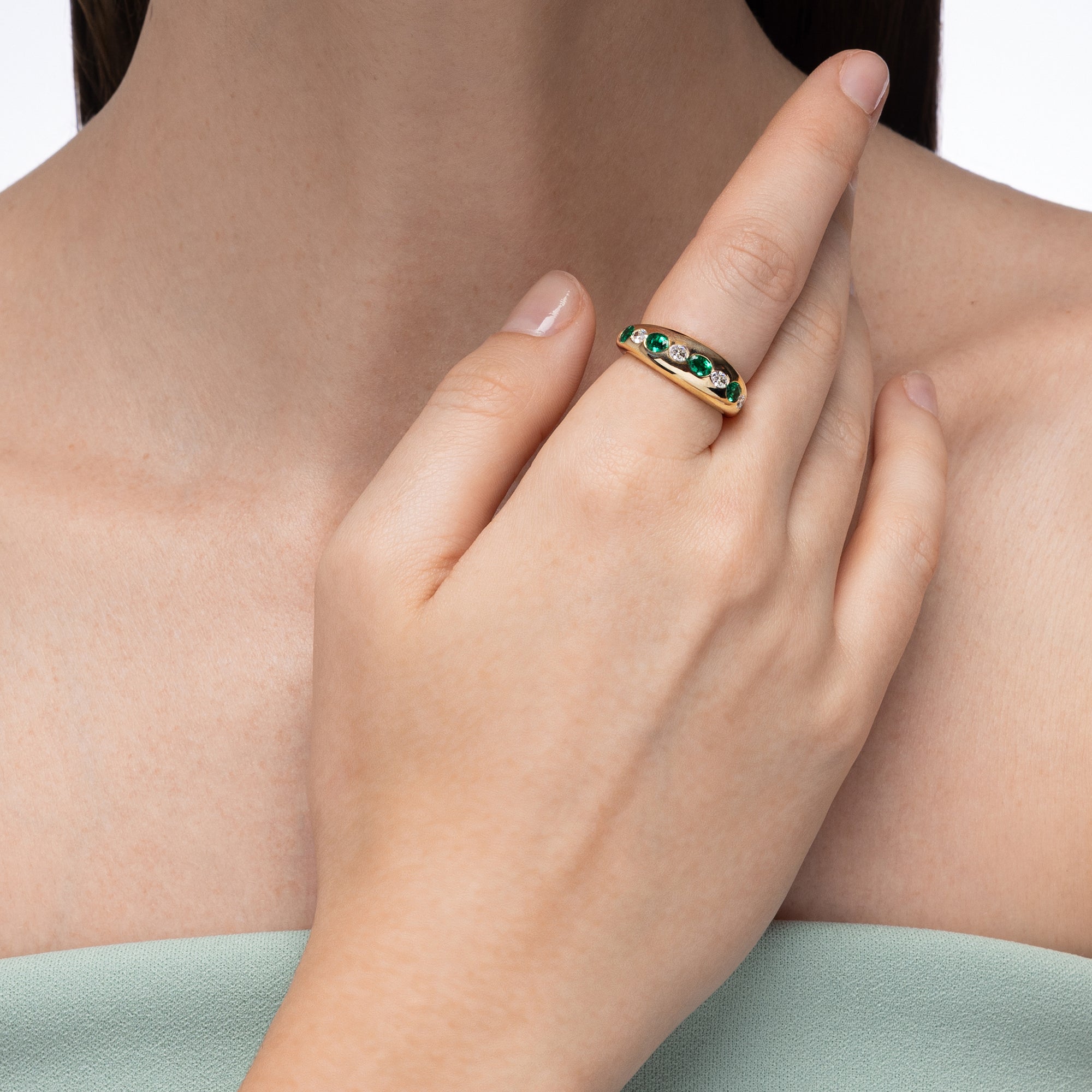 Gypsy Petite Oval Emerald and Diamond Ring