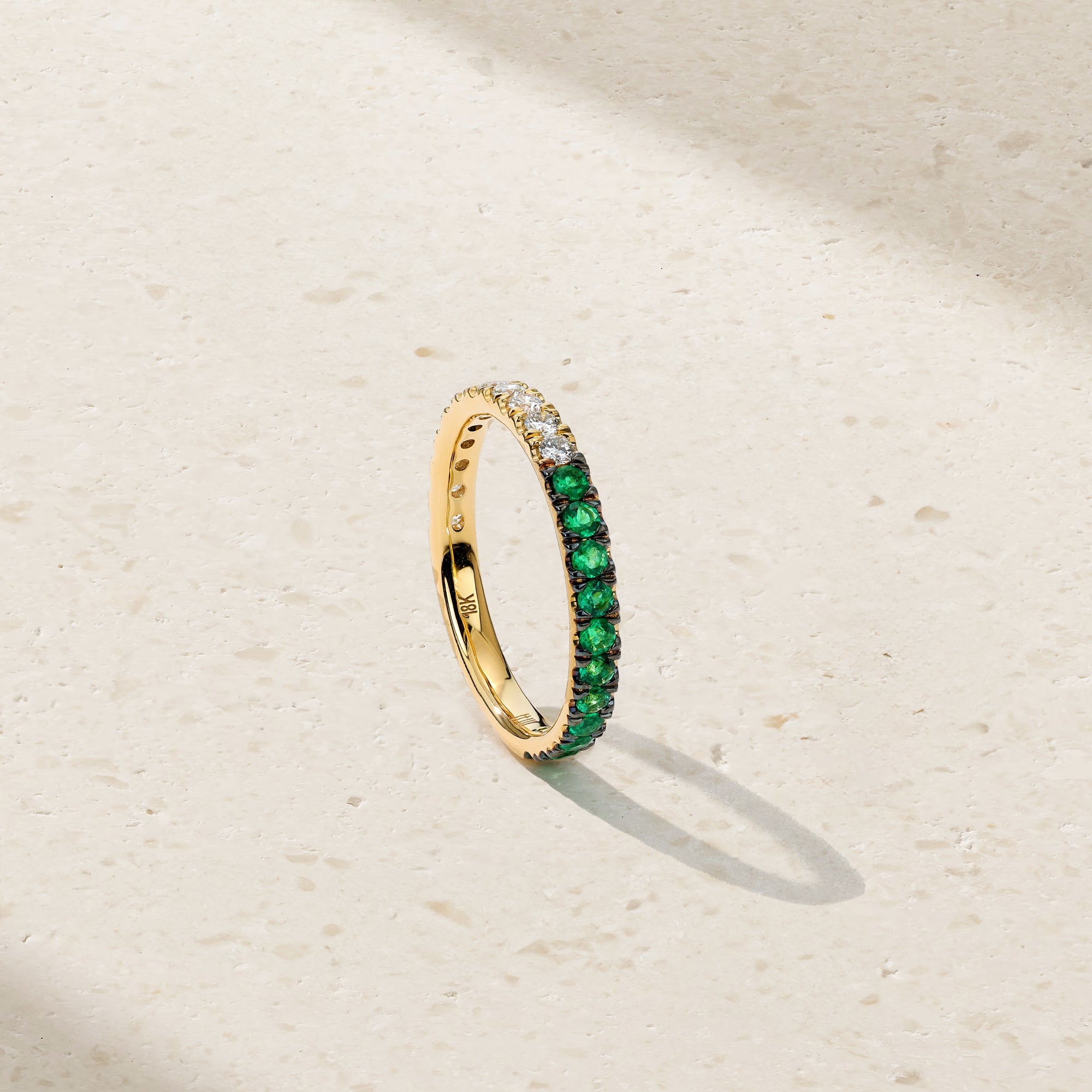Half and Half Emerald and Diamond Thread Ring
