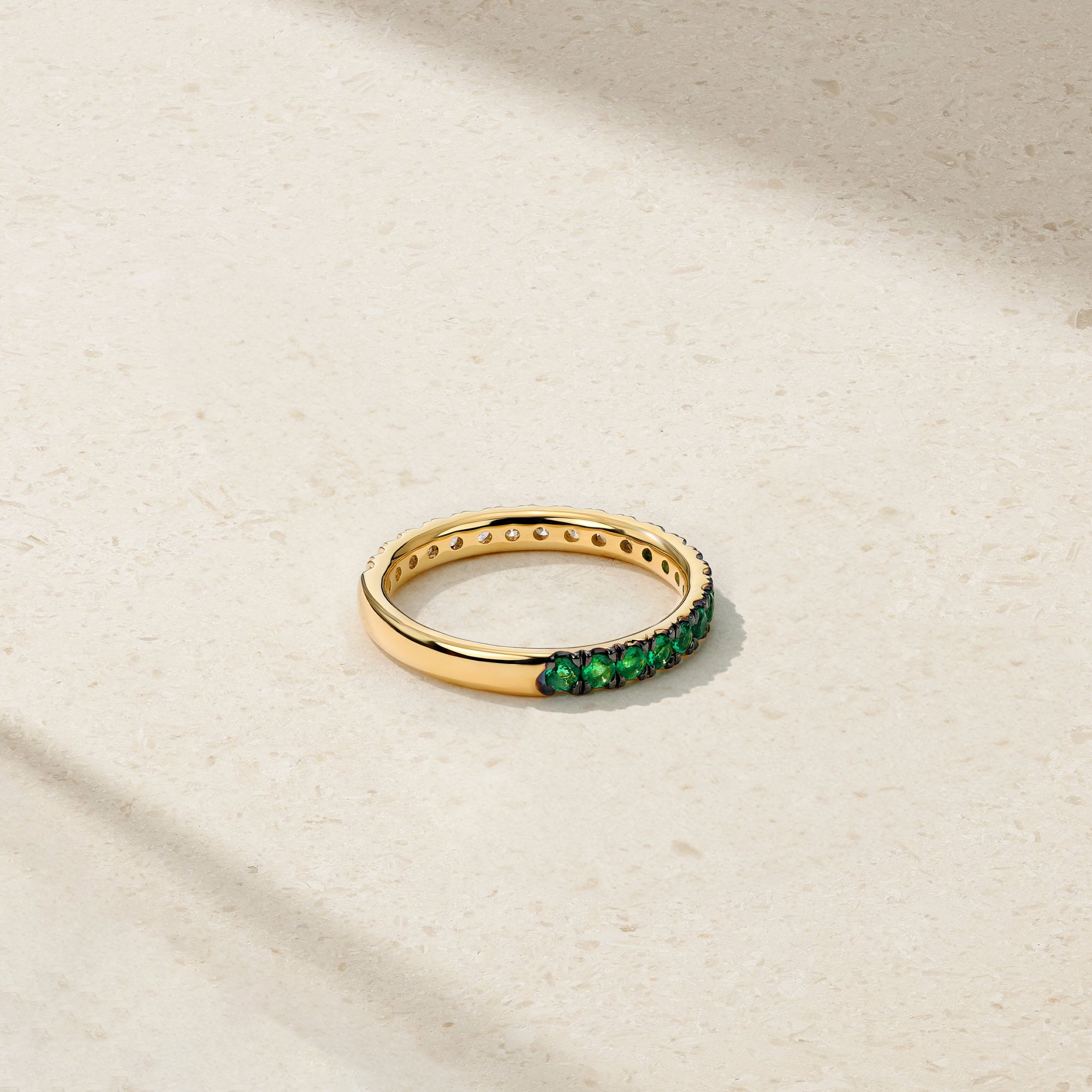 Half and Half Emerald and Diamond Thread Ring