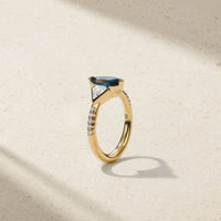 Nouveau Three Stone Alexandrite and Shield Diamond Ring