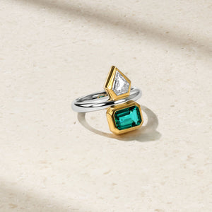 Silky Emerald and Diamond Gemini Ring